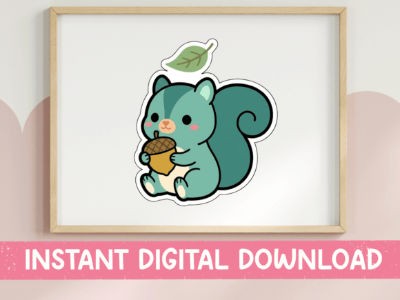 Download Cute Teal Squirrel Acorn Sticker - Sticker Collection