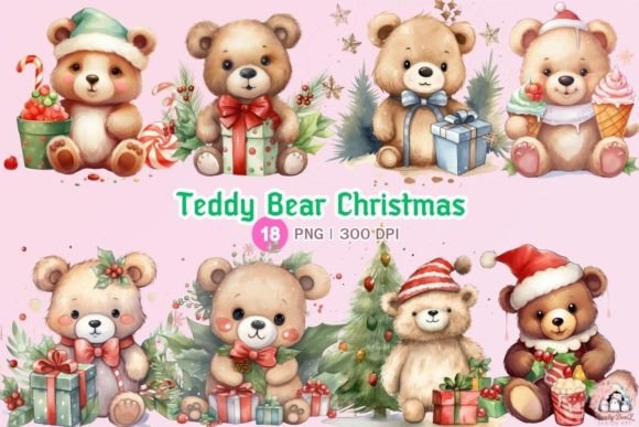 Download Teddy Bear Christmas Gift Watercolor - Christmas gift watercolor Collection