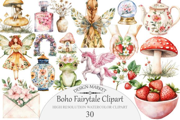 Download Watercolor Boho Fairytale Clipart - Fairytale Collection