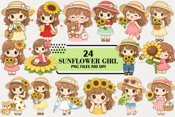 Download Kawaii Summer Sunflower Girl Stickers - Sticker Collection