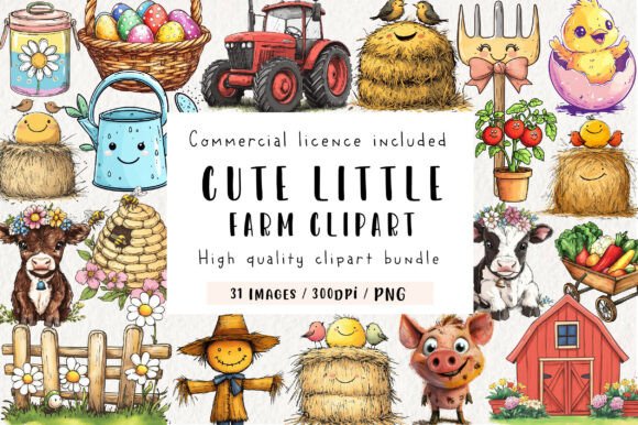 Download Watercolor Cute Little Farm Clipart - Little farm Collection