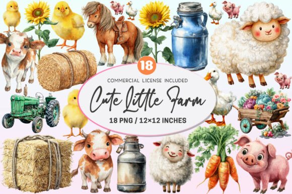 Download Watercolor Cute Little Farm Clipart. - Little farm Collection