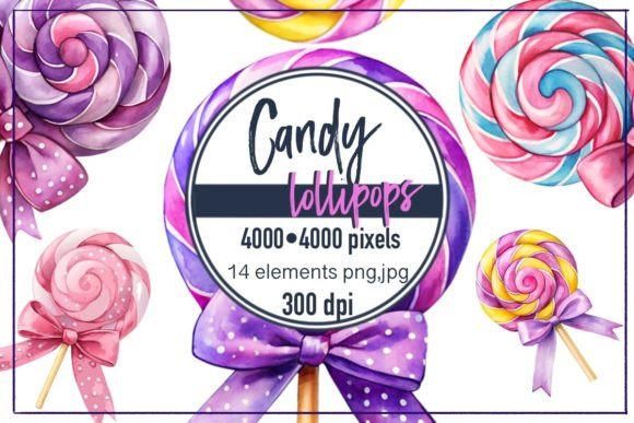 Download Watercolor Sweets Candies Lollipops PNG - Candies Collection