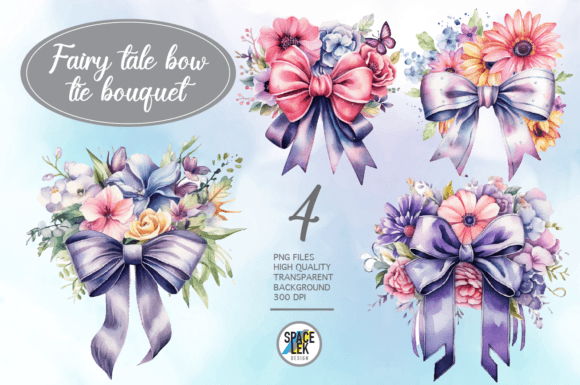 Download Watercolor Fairy Tale Bow Tie Bouquet Sublimation - Bouquet Collection