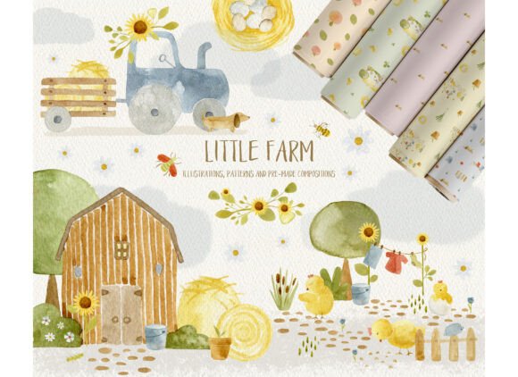 Download Little Farm Watercolor Clipart - Little farm Collection